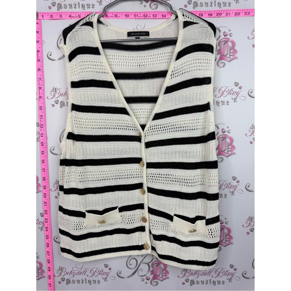 Mellanee Lyne vest cardigan Black navy & Cream Striped Knit Sleeveless Cardigan